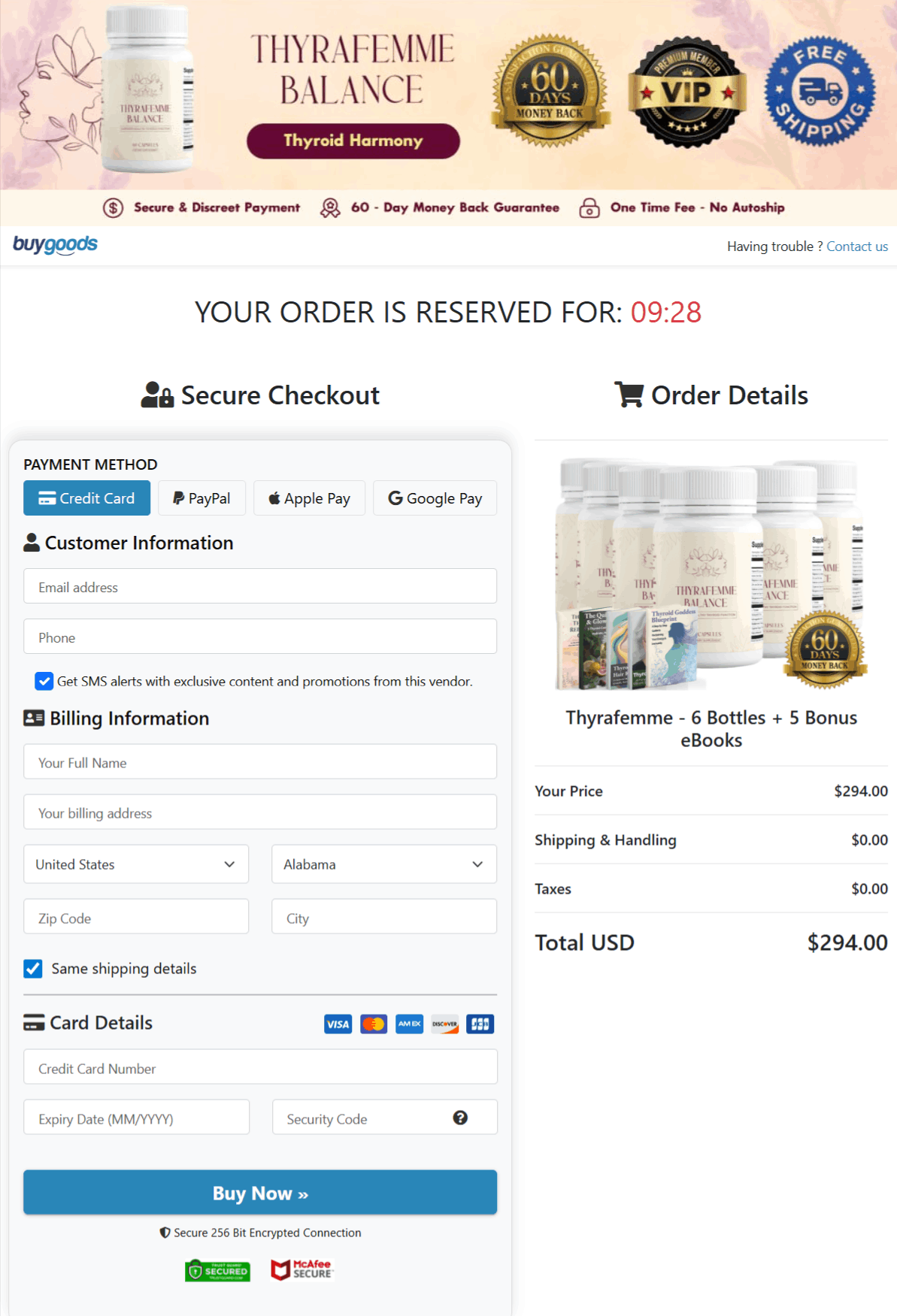 Thyrafemme Checkout page